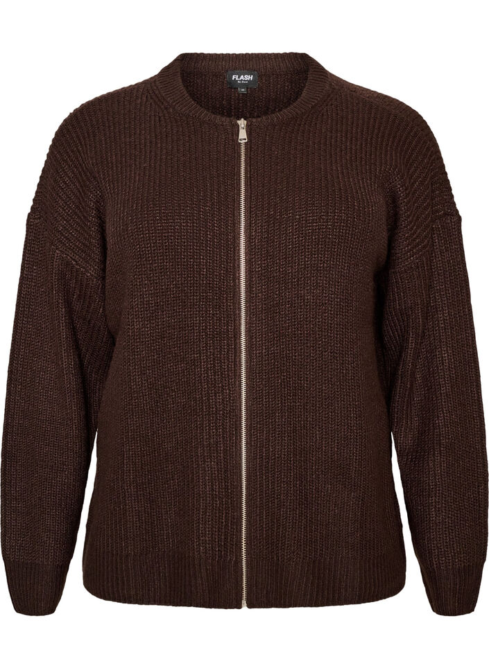 Strickjacke mit Rei&szlig;verschluss, Braun, Packshot image number 0