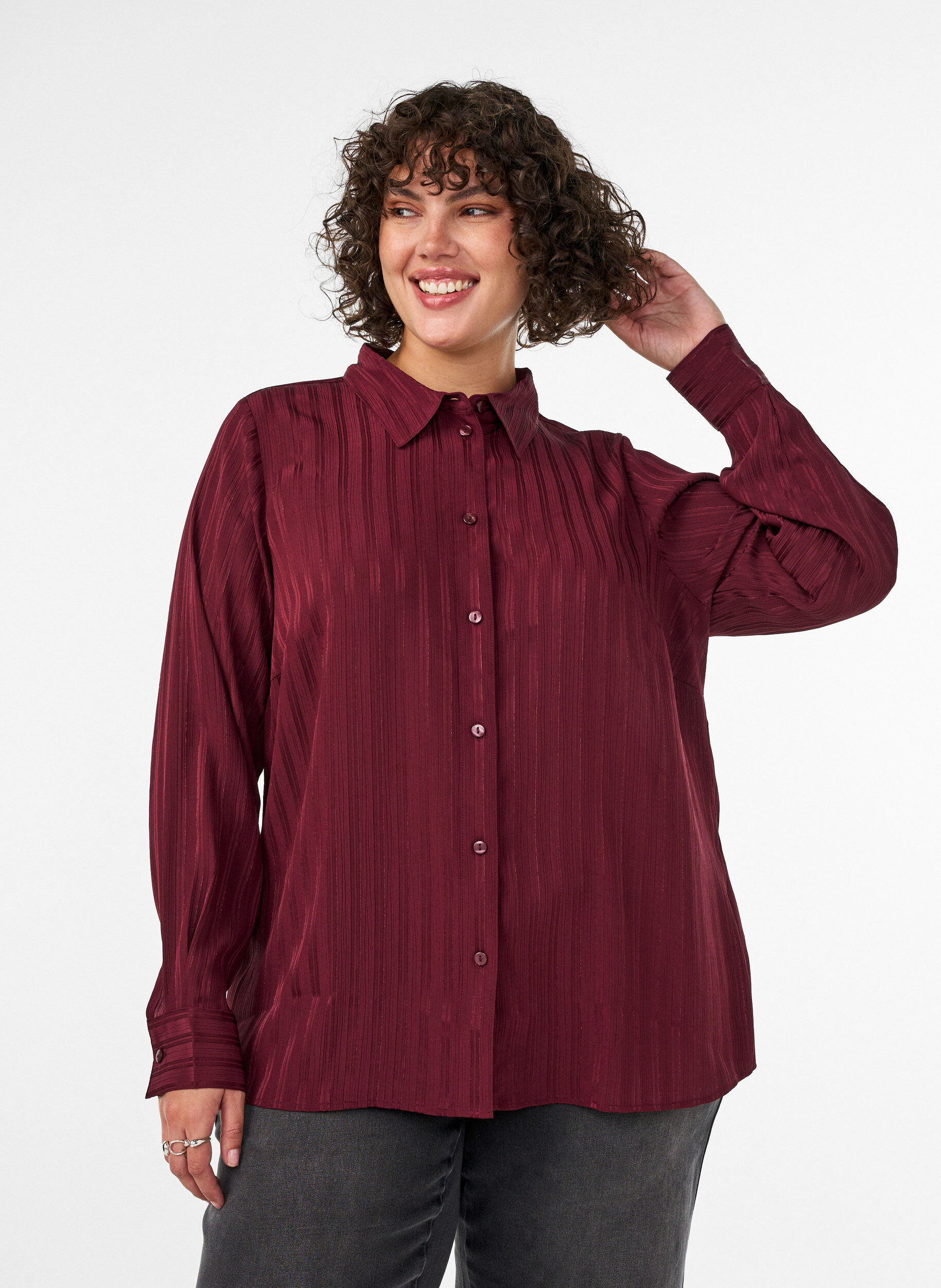 ZizziBluse mit Strukturstreifen und Glitzerf&auml;den, Rot, Model image number 0