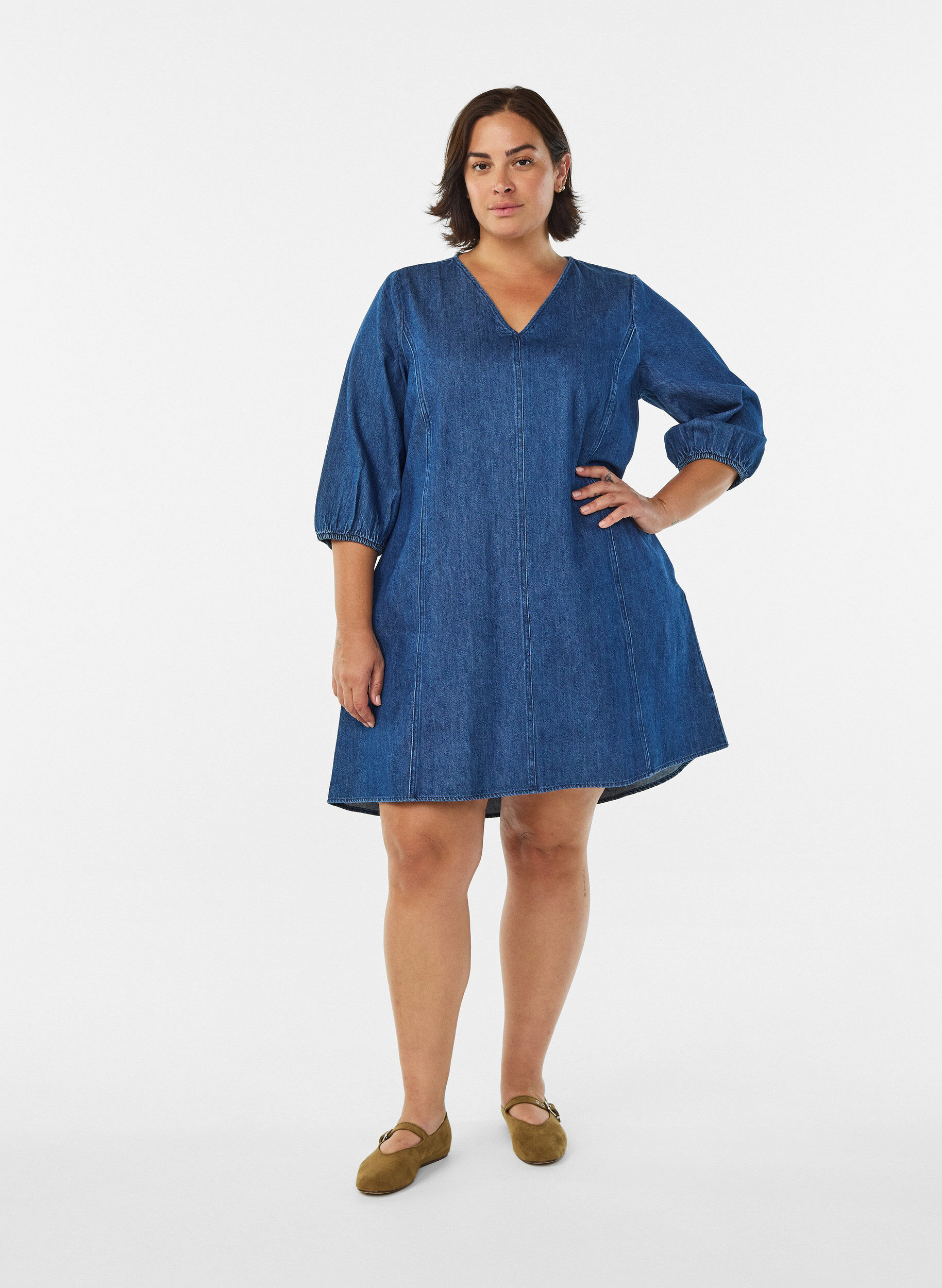 ZizziJeanskleid mit 3/4-&Auml;rmeln, Blau, Model image number 1