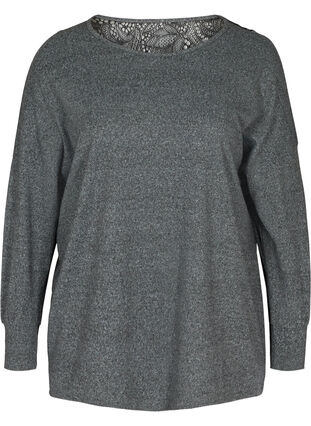 Melierte Bluse mit Spitze am Rücken, Dark Grey Melange, Packshot image number 0