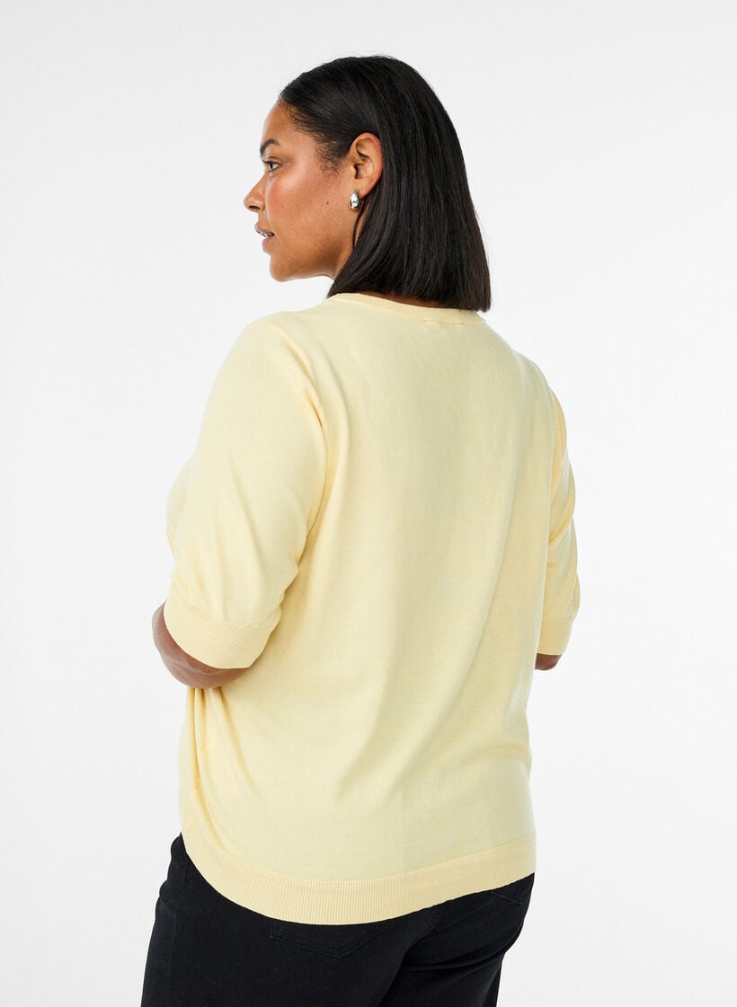 Fein gestrickte Bluse mit kurzen &Auml;rmeln, Gelb, Model image number 2