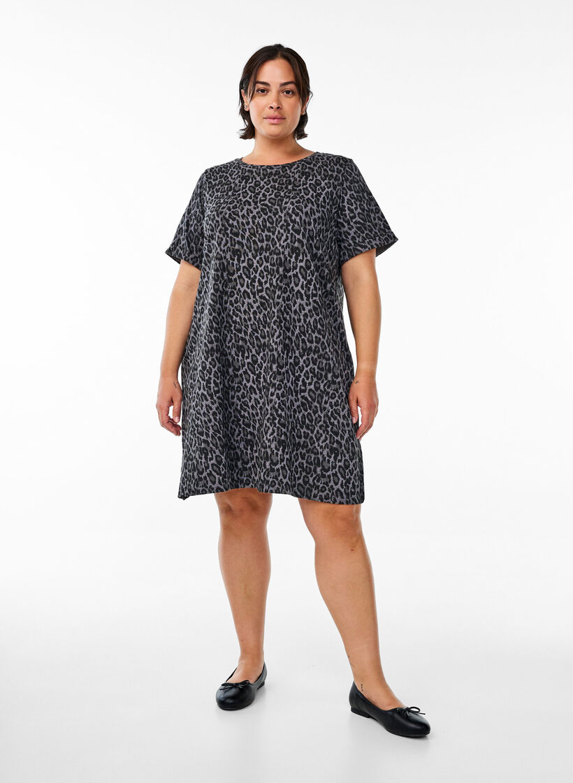 Kurzes T-Shirt Kleid aus Baumwolljersey, Grau, Model image number 1