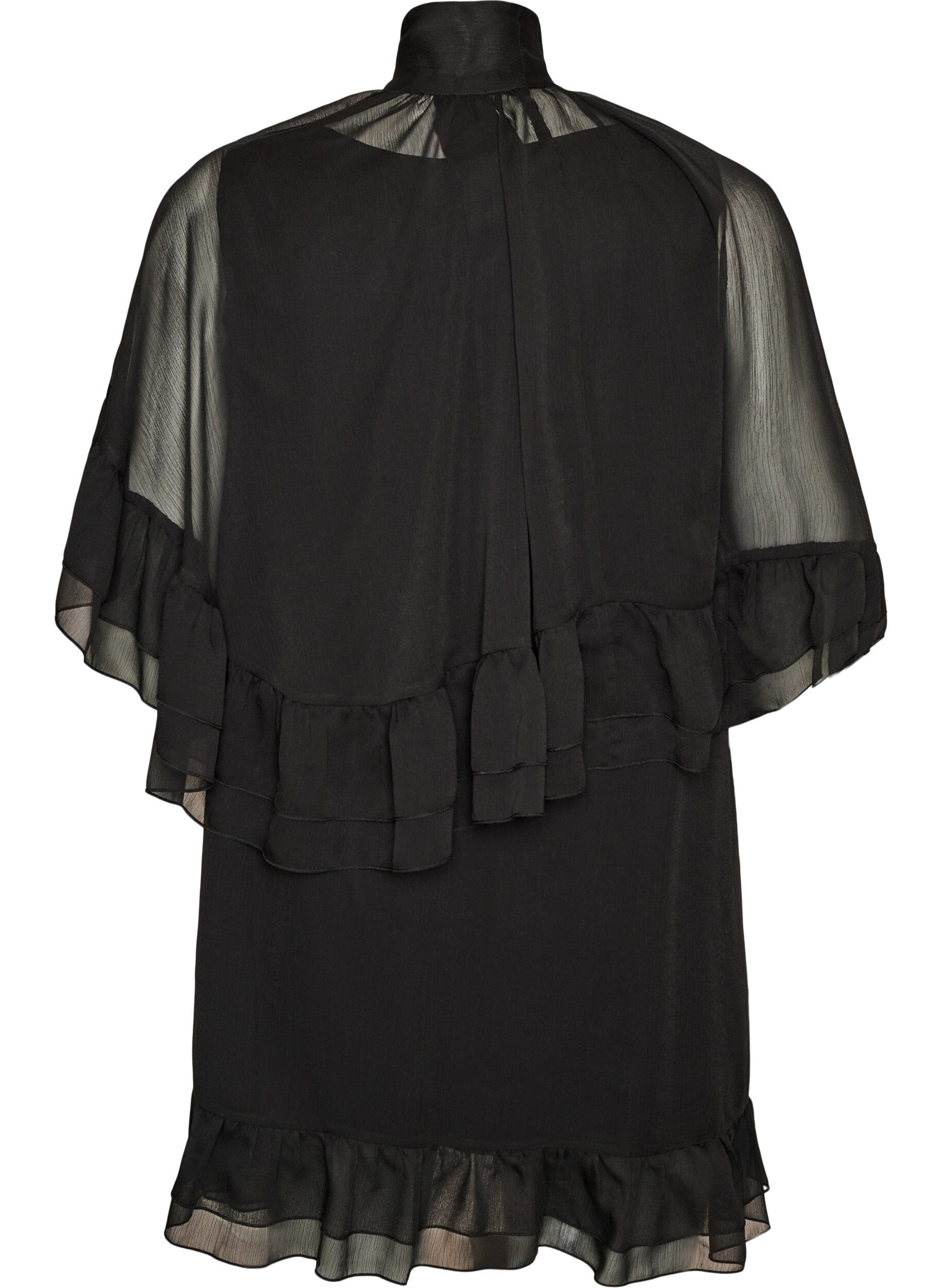 Zizzi&Auml;rmelloses Kleid mit Chiffon-Cape, Schwarz, Packshot image number 1