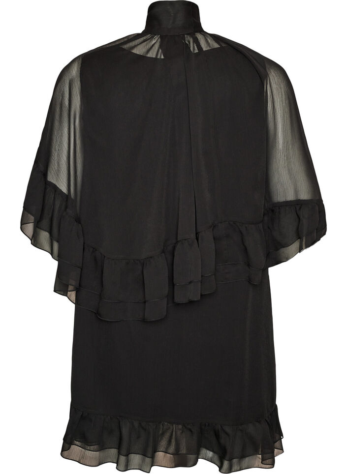 &Auml;rmelloses Kleid mit Chiffon-Cape, Schwarz, Packshot image number 1