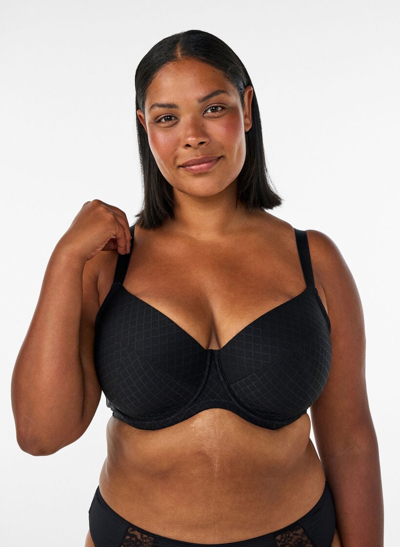 Gepolsterter BH aus Mikrofaser mit Karomuster, Schwarz, Model image number 0
