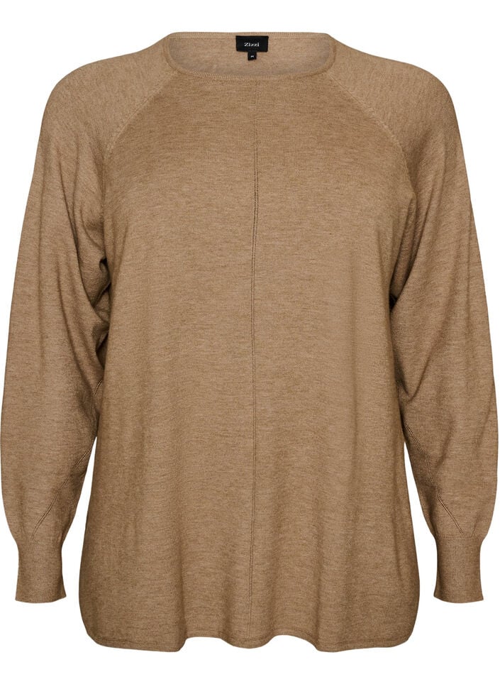 Strickbluse mit Rundhalsausschnitt und Strickmuster, Beige, Packshot image number 0