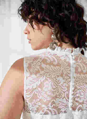 Ärmelloses Brautkleid mit Spitze und Plissé, Bright White, Image image number 1