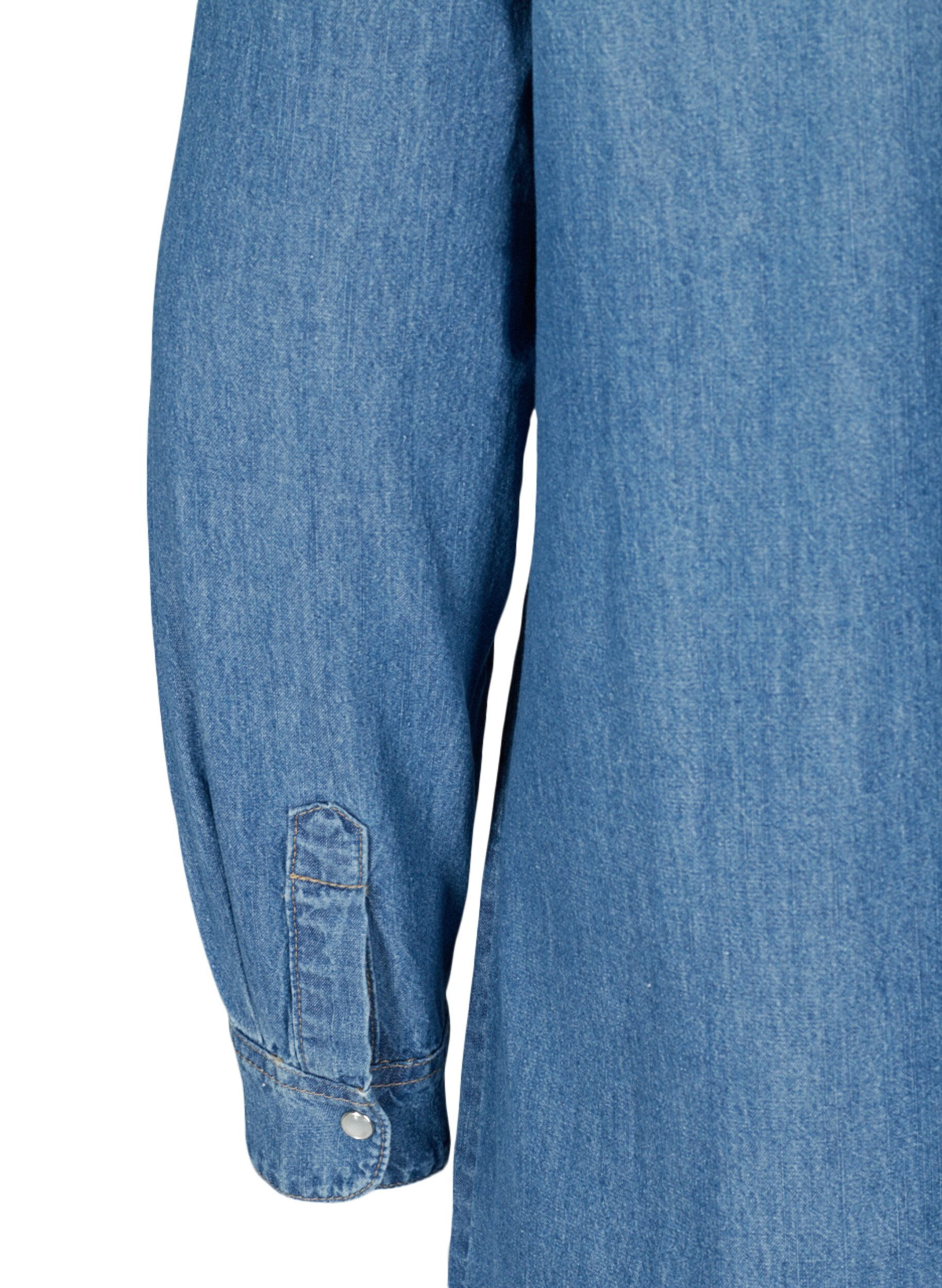 ZizziLange Denim-Hemdbluse aus Baumwolle, Blue denim, Packshot image number 3