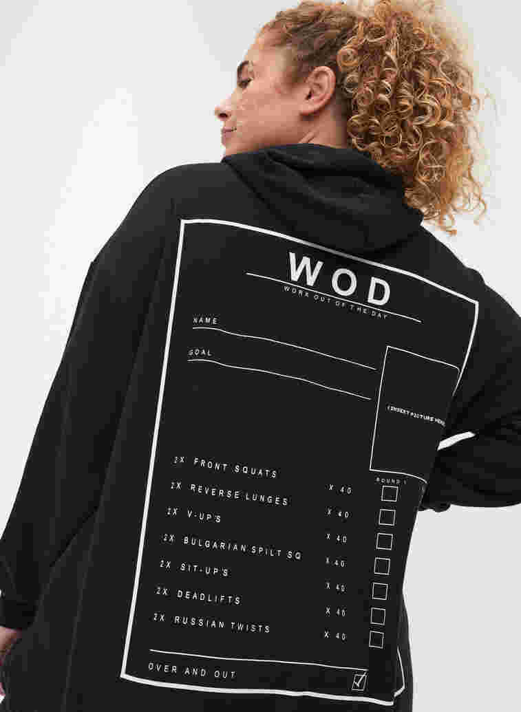 Langarm Sweatshirt mit Kapuze und Print, Black WOD, Model image number 2