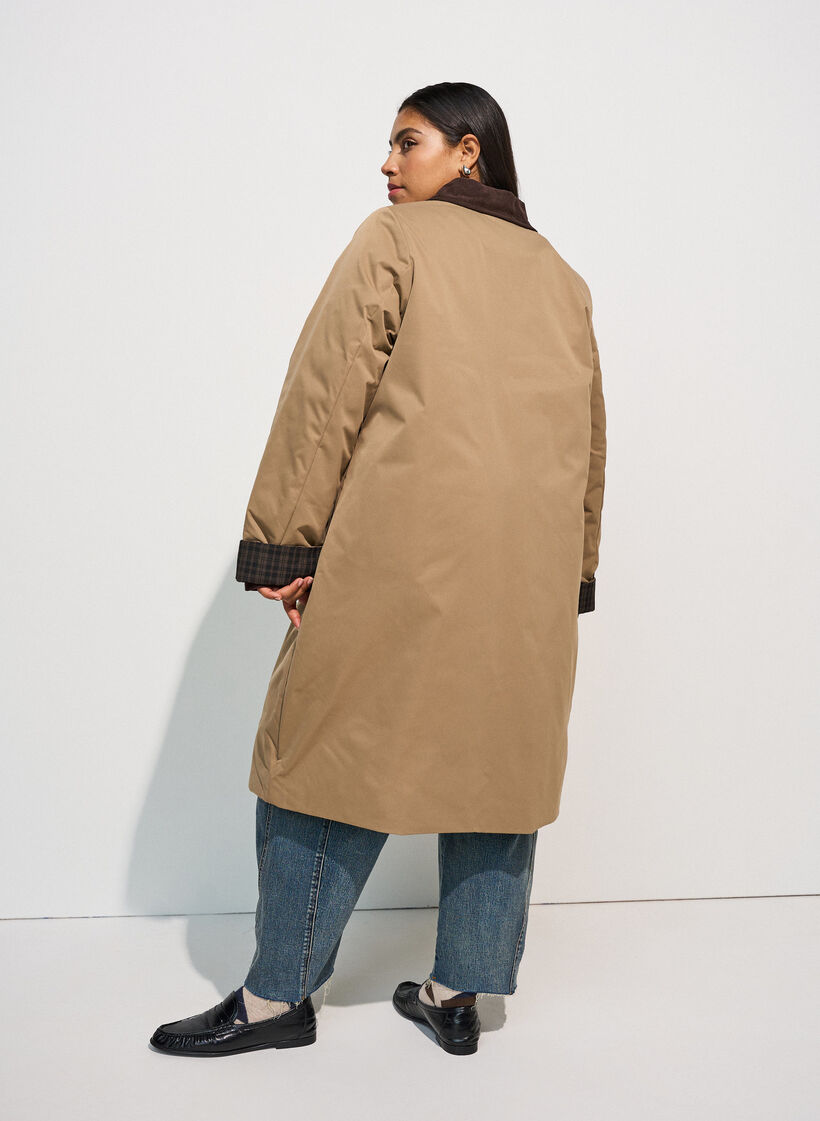 Mittellange Jacke mit Cordkragen, Beige, Model