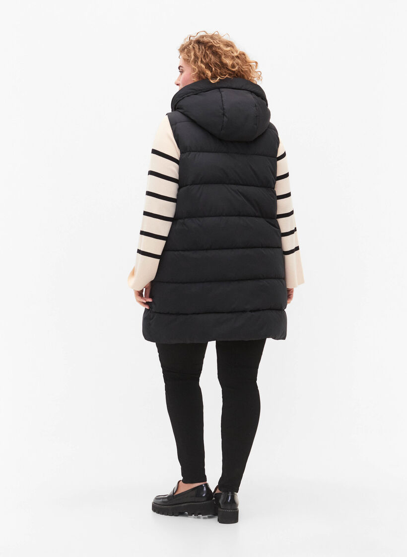 Langer Weste mit Kapuze und Taschen, Schwarz, Model image number 2