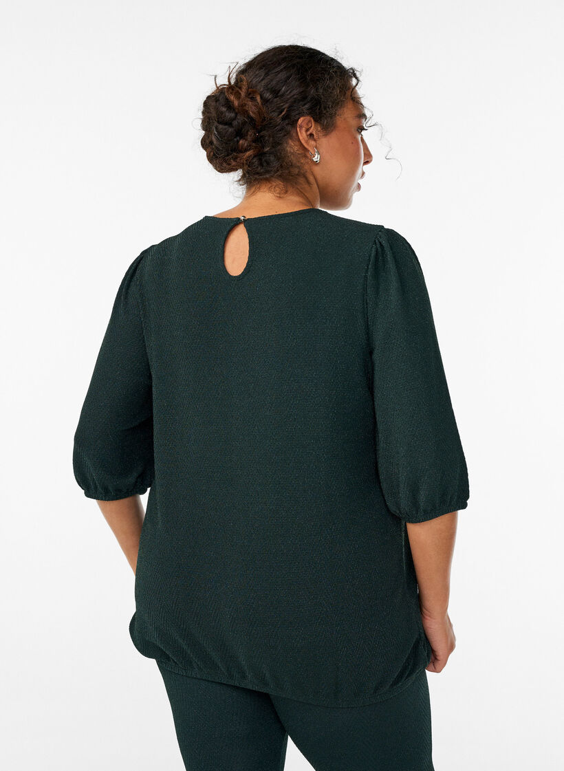 Bluse mit Glitzermuster und 3/4-Ärmeln, Grün, Model image number 2