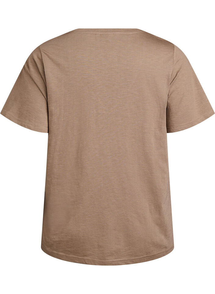 Kurz&auml;rmliges Basic-T-Shirt mit V-Ausschnitt, Braun, Packshot image number 1
