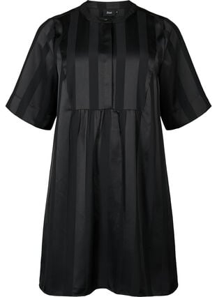 A-Linien-Kleid mit Streifen und 1/2-Ärmeln, Black, Packshot image number 0