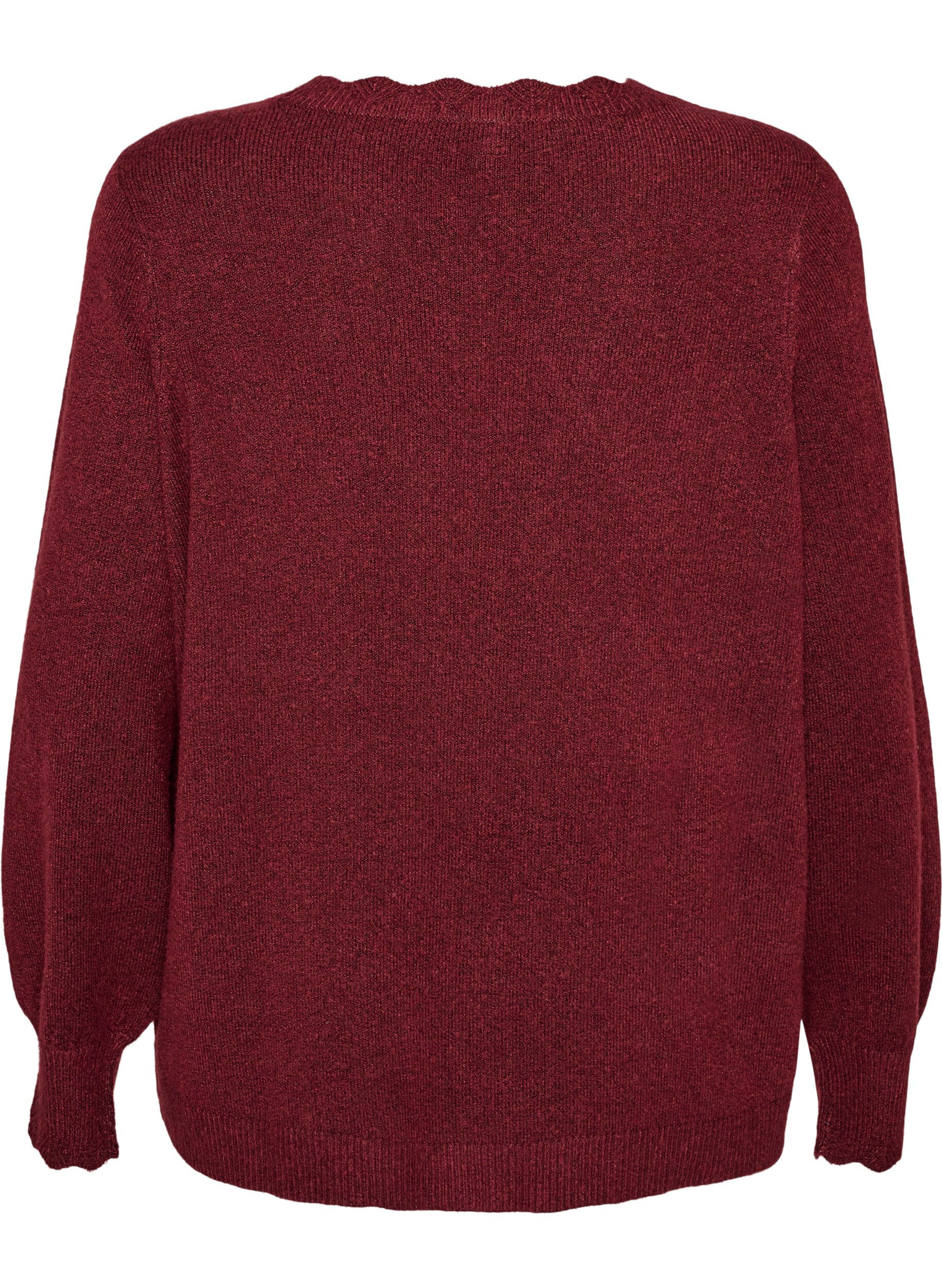 ZizziStrickbluse mit Wellenkante, Rot, Packshot image number 1