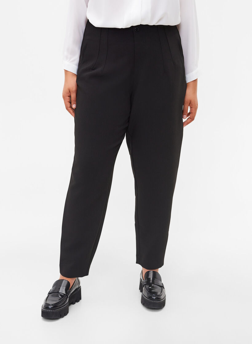Klassische Hose mit hoher Taille, Schwarz, Model image number 2