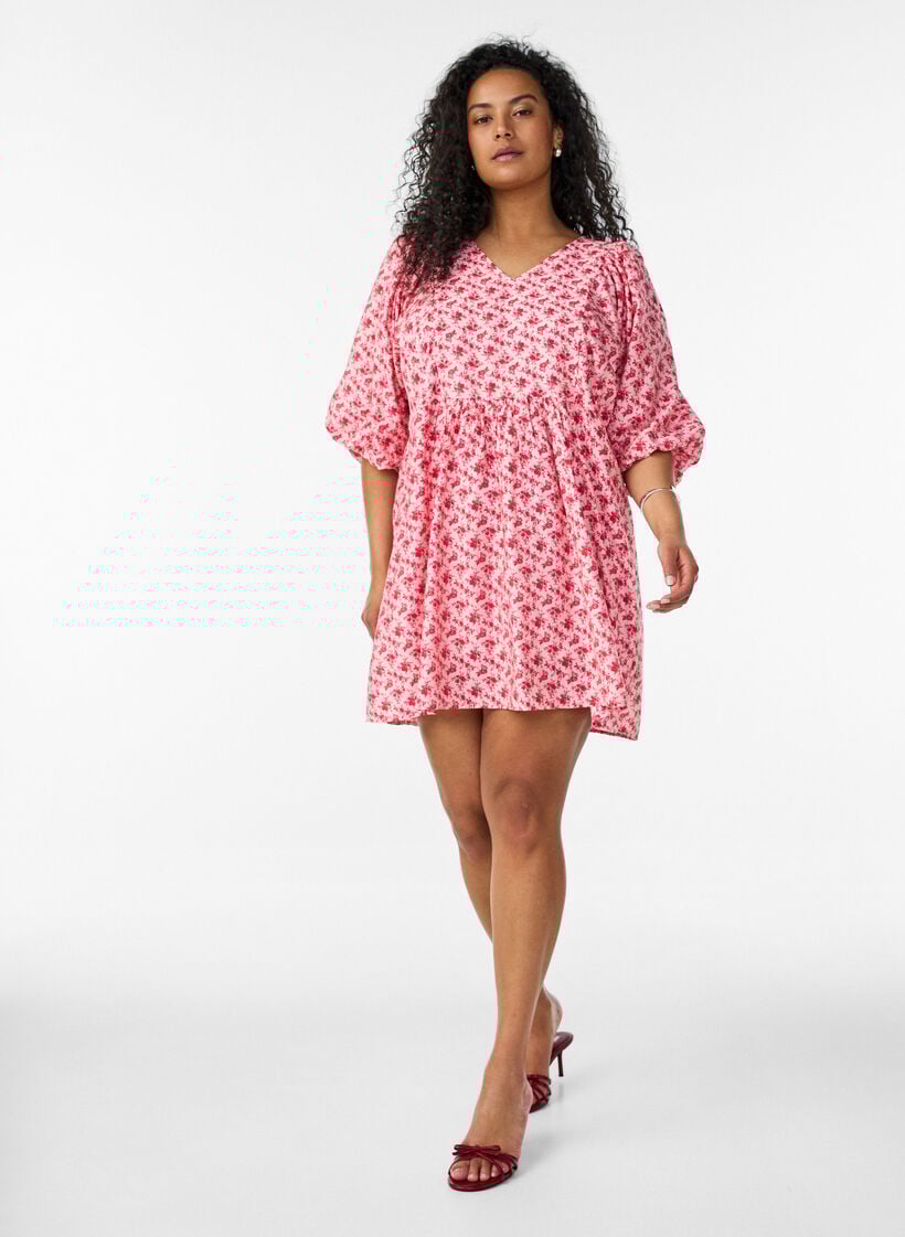 Kurzes Kleid aus Viskose mit Empire-Schnitt und Ballon&auml;rmeln, Rot, Model image number 1