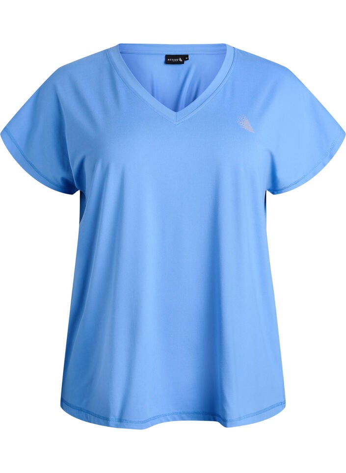Lockeres Trainings-T-Shirt mit V-Ausschnitt, Blau, Packshot image number 0