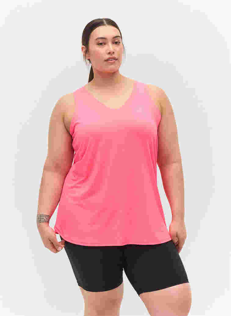 Trainingstop mit V-Ausschnitt, Neon pink, Model image number 0