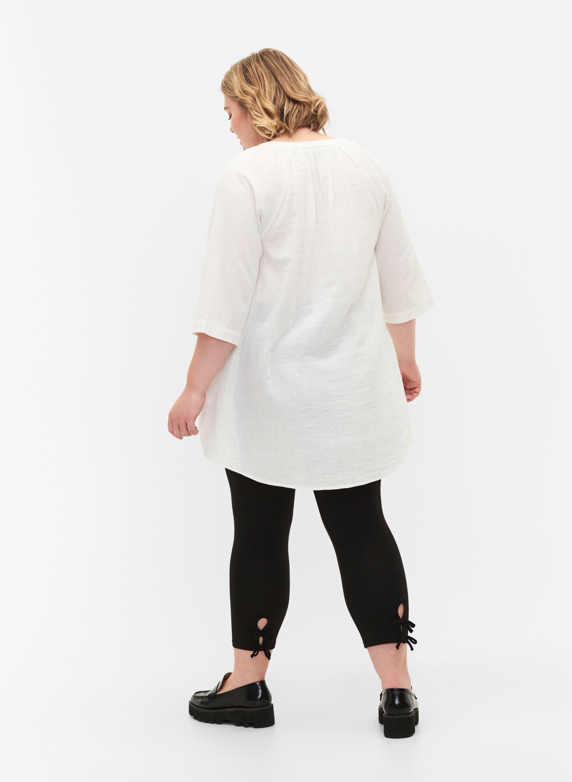 Zizzi3/4 Leggings aus Viskose mit Schleife, Black, Model image number 1