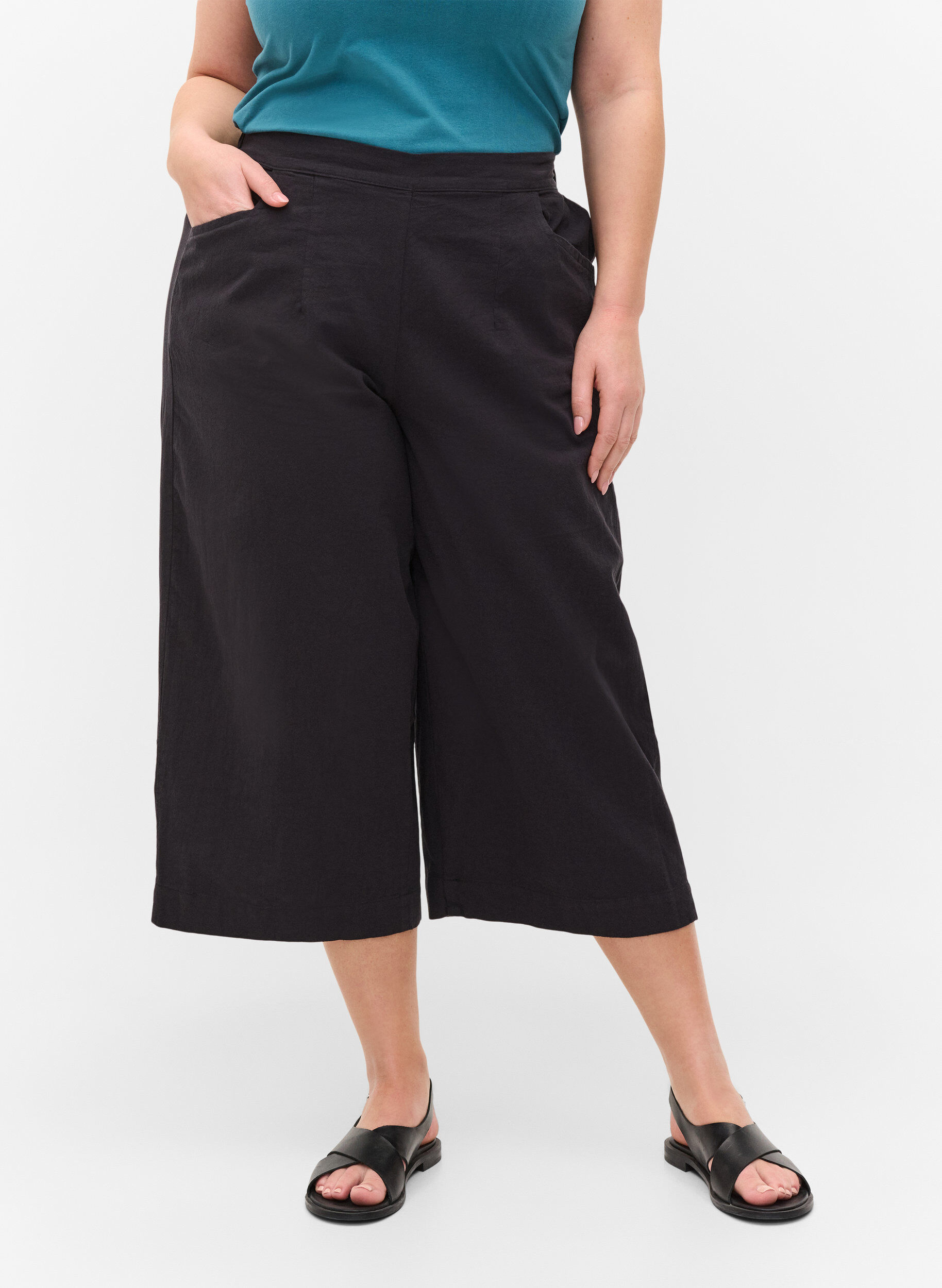 ZizziLockere Culottes aus Baumwolle, Black, Model image number 2