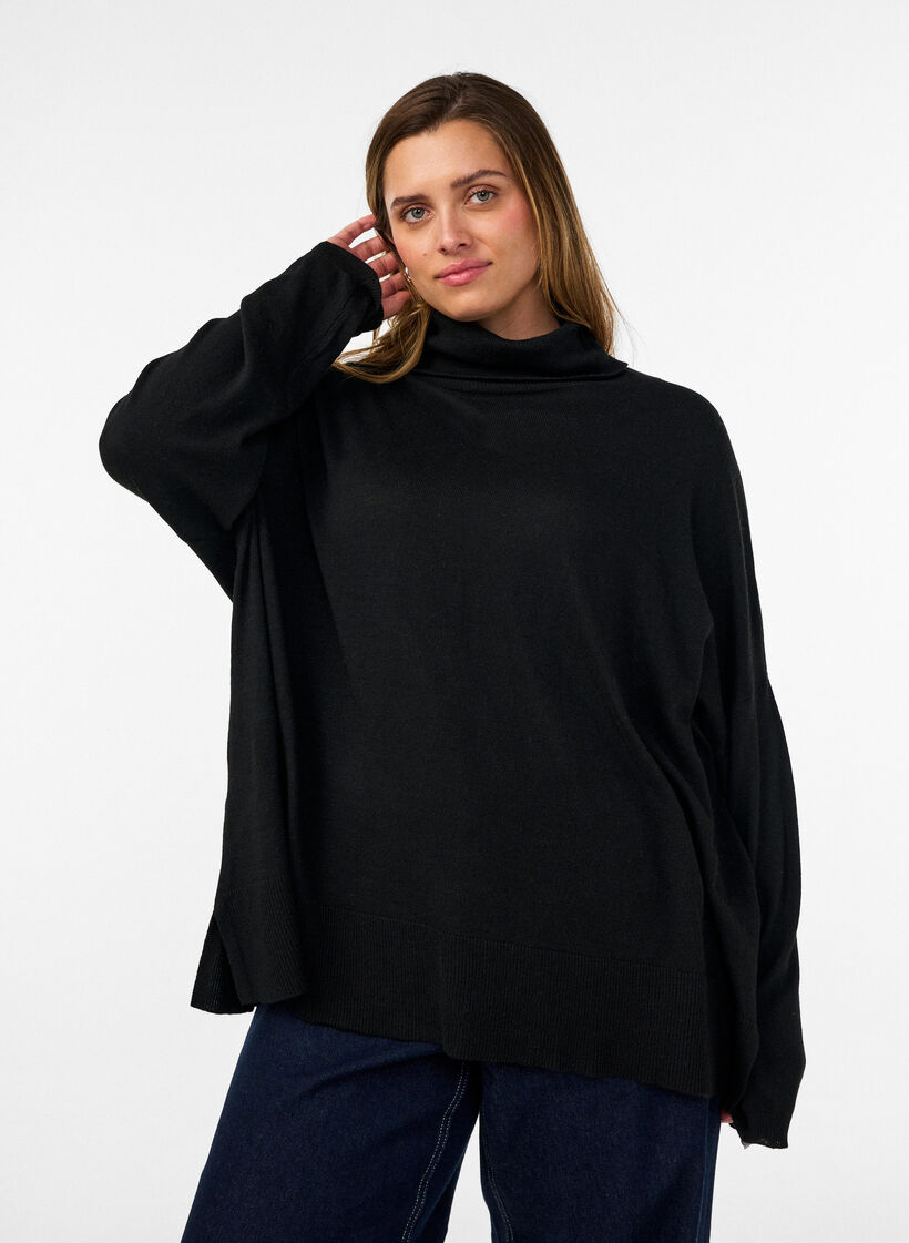 Rollkragenpullover mit lockerer Passform, Schwarz, Model image number 0