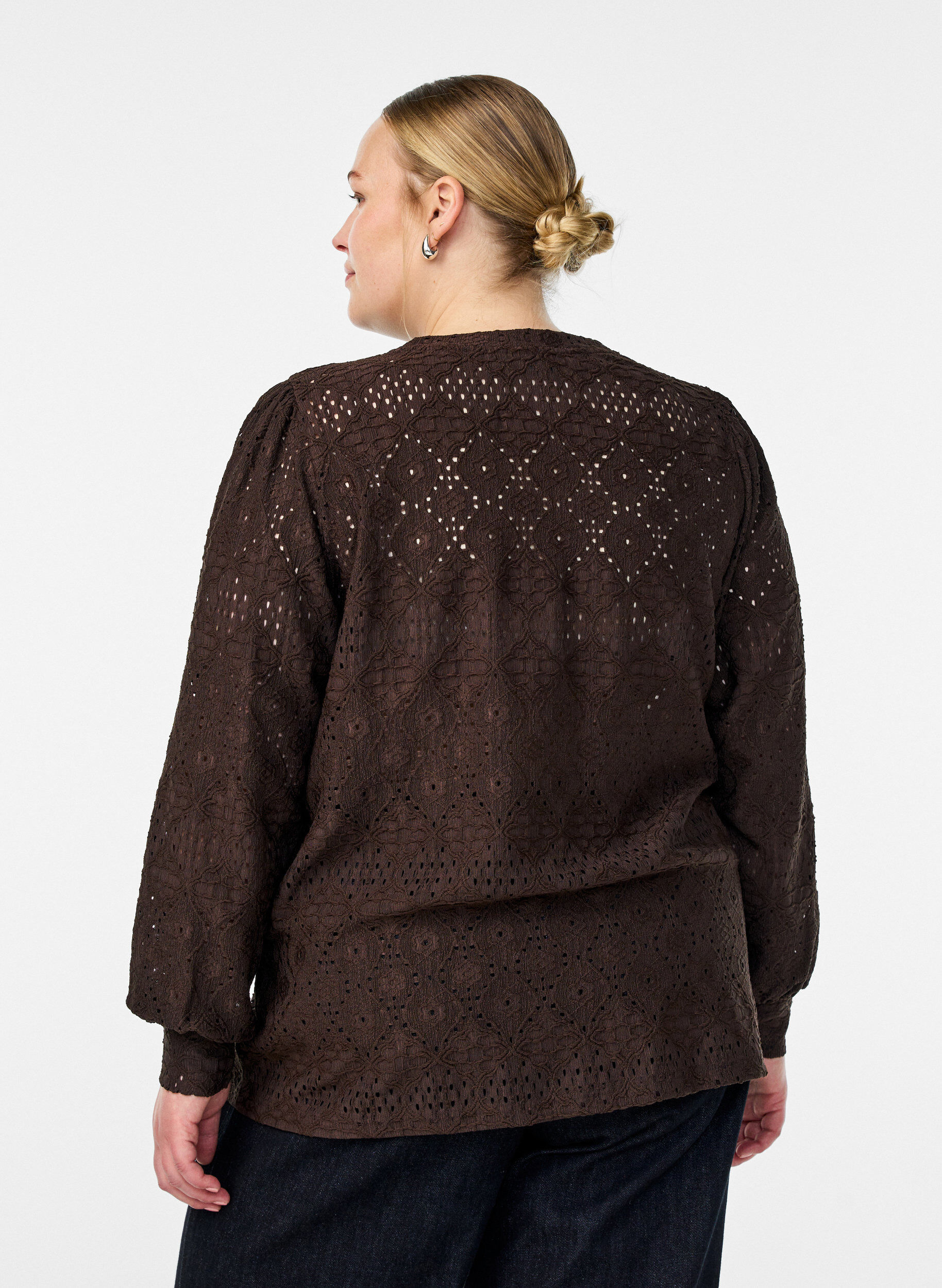 ZizziLang&auml;rmelige Bluse mit Lochstickerei, Braun, Model image number 2