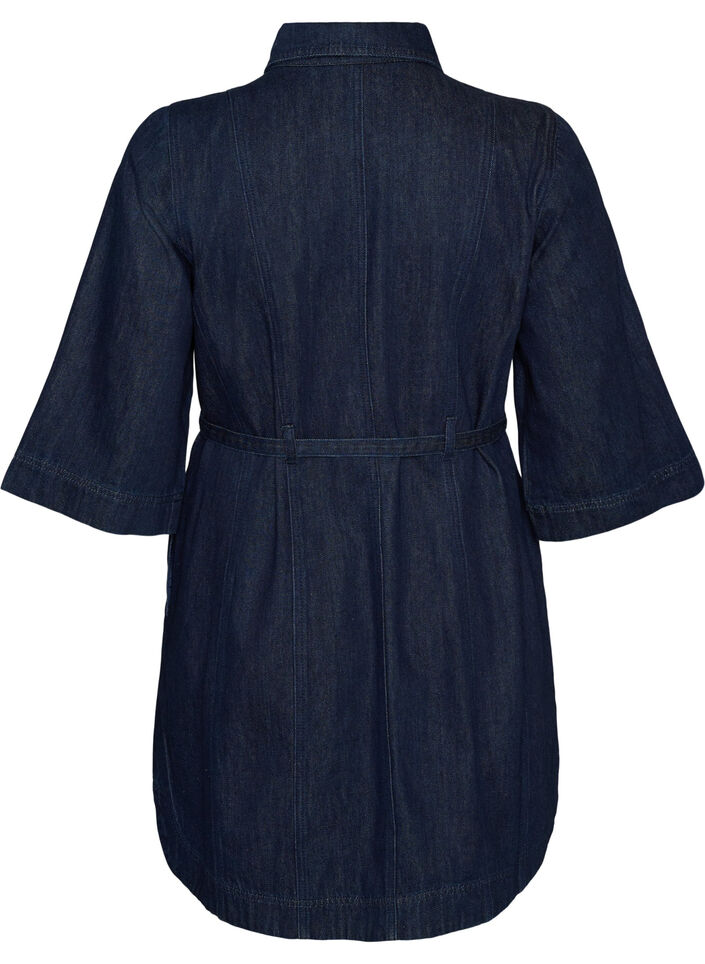 Jeanskleid mit G&uuml;rtel und 3/4-&Auml;rmeln, Blau, Packshot image number 1