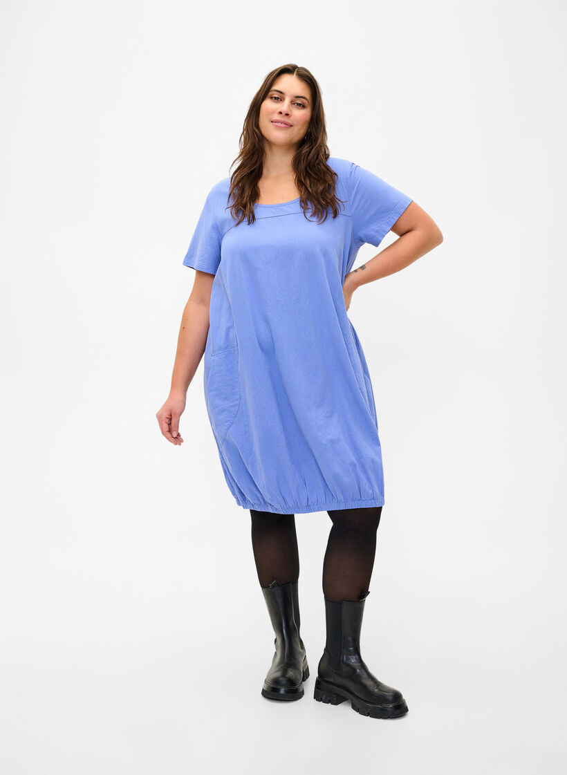 Kurzarm Kleid aus Baumwolle, Blau, Model image number 1
