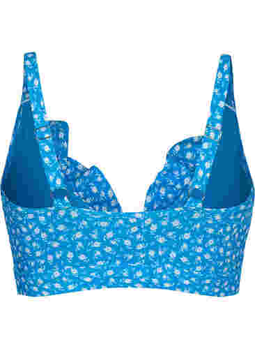 Bikini-Top mit Rüschendetails und Blumenprint, Blue Flower Print, Packshot image number 1