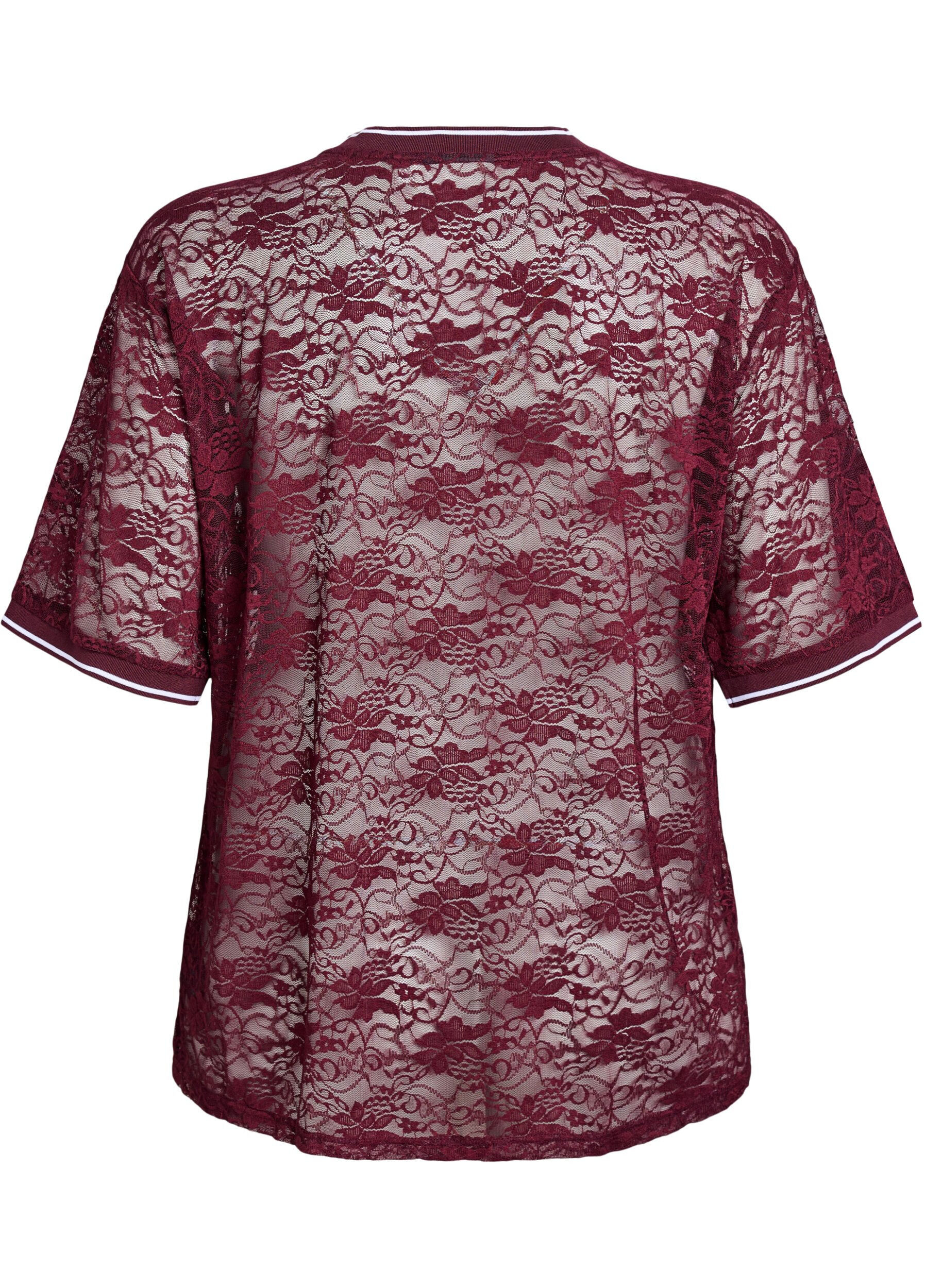 ZizziSportliches Spitzen-T-Shirt mit lockerer Passform, Dunkles Bordeaux, Packshot image number 1