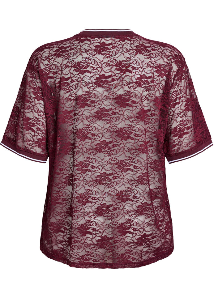 Sportliches Spitzen-T-Shirt mit lockerer Passform, Dunkles Bordeaux, Packshot image number 1
