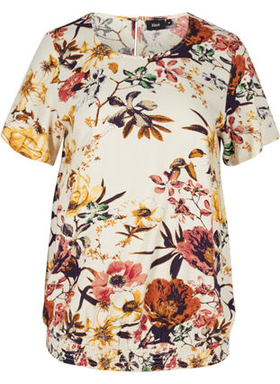 Bluse aus Viskose mit Blumenmuster und Smock, Beige Flower AOP, Packshot image number 0