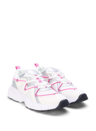 Weite M Sneakers mit kontrastierender Schnürung, White w. Pink, Packshot image number 1