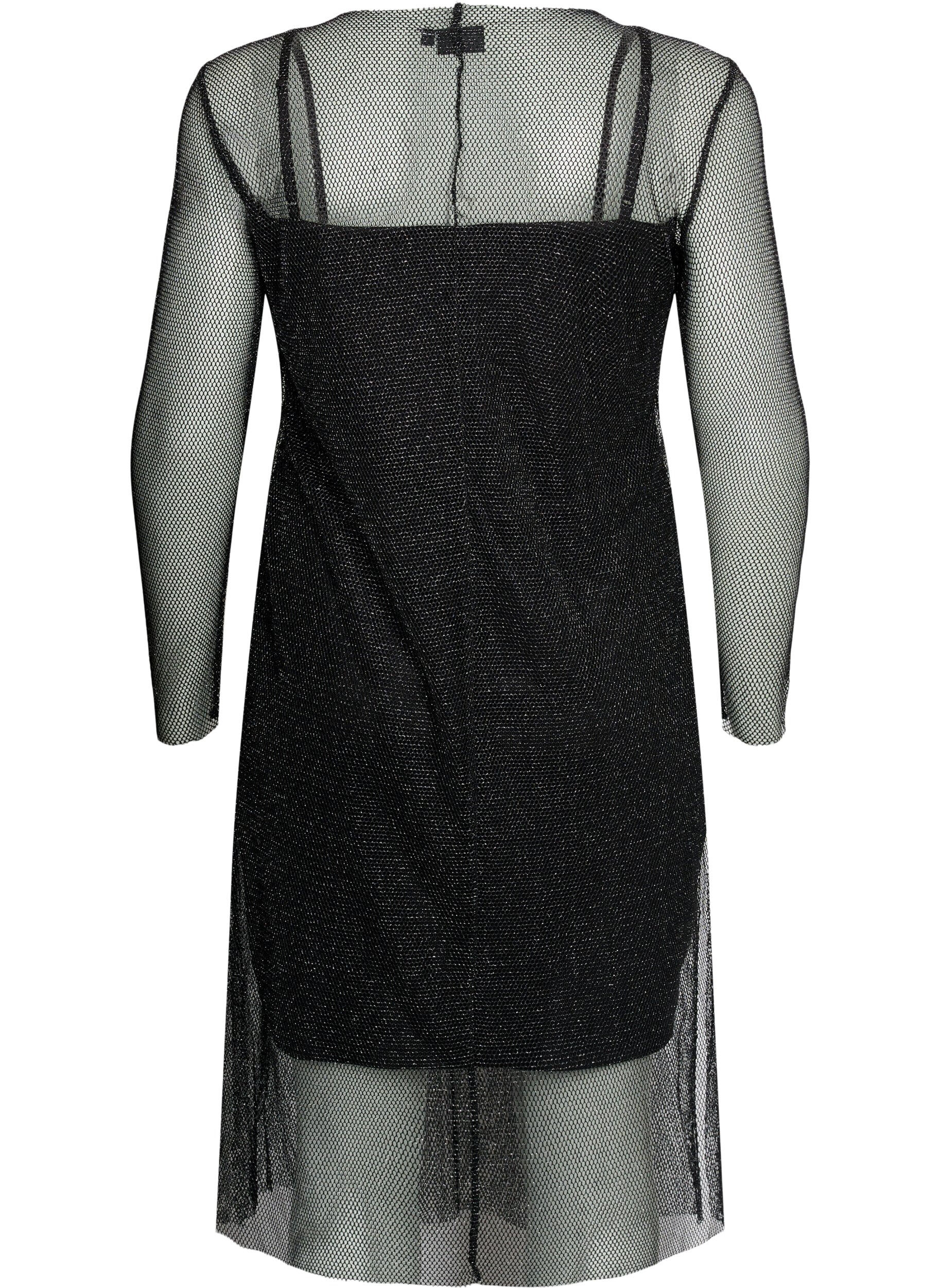 ZizziNetzkleid mit langen &Auml;rmeln, Black w. Silver, Packshot image number 1