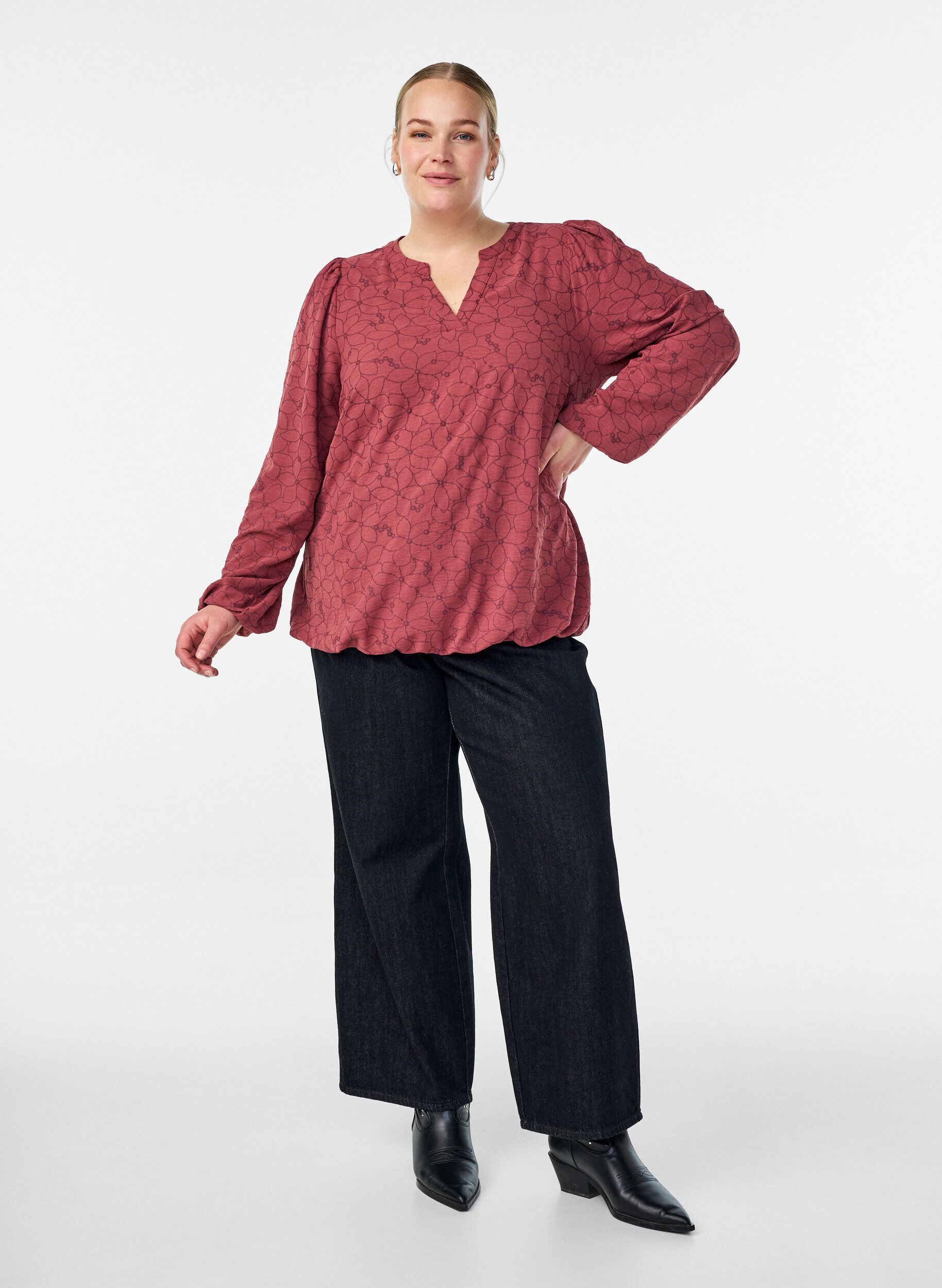 ZizziLang&auml;rmelige Bluse mit Blumenstickerei, Rot, Model image number 1