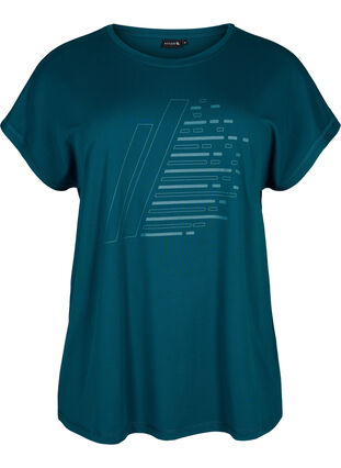 Trainingsshirt mit kurzen Ärmeln und Print, Deep Teal/Pacific, Packshot image number 0