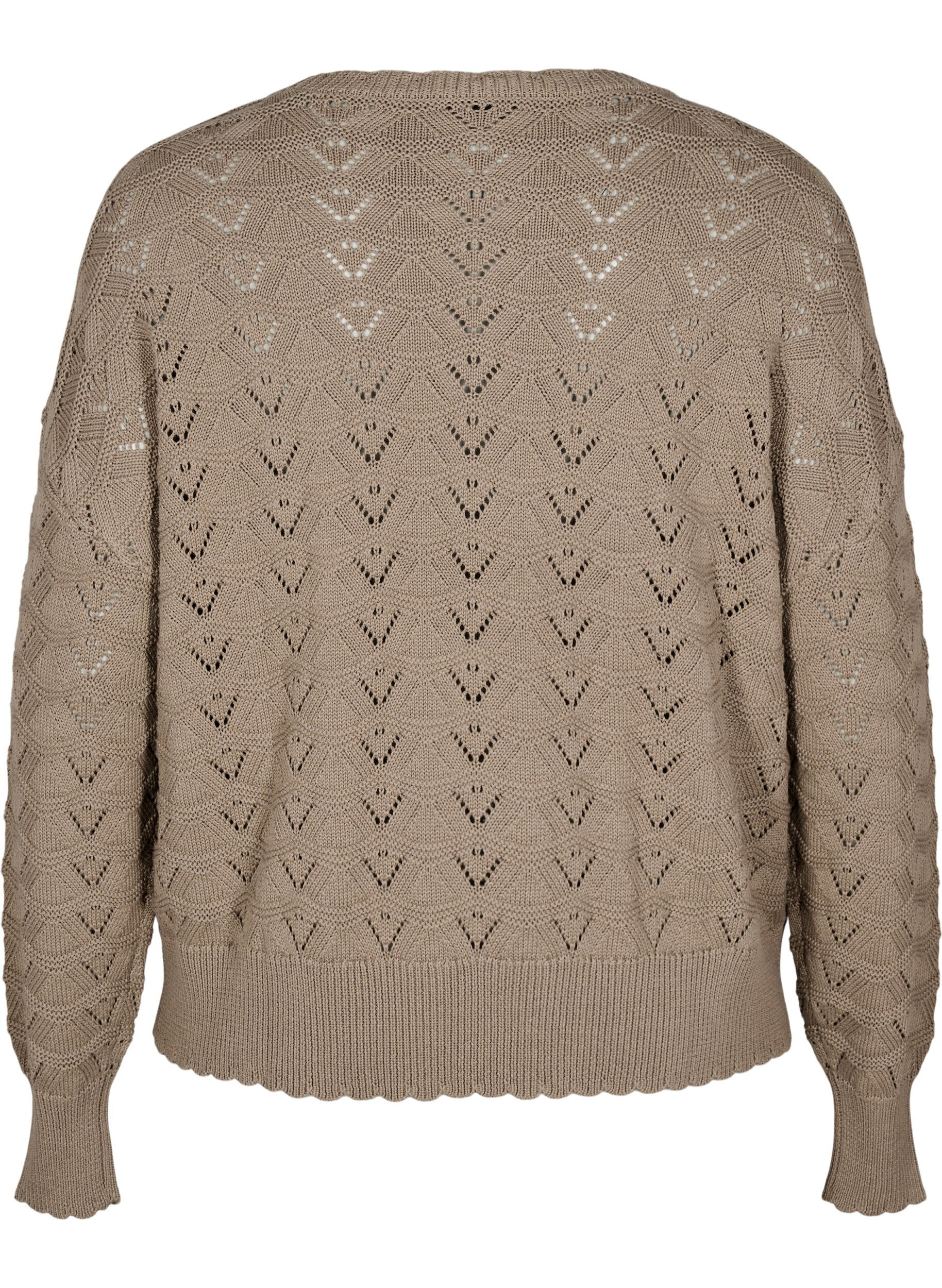 ZizziStrickbluse mit Lochmuster und langen &Auml;rmeln, Desert Taupe, Packshot image number 1