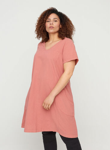 Kurzarm Kleid aus Baumwolle, Canyon Rose , Model image number 0
