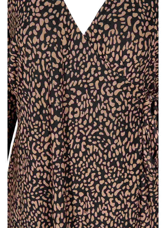 Wickelkleid mit Print aus Mesh, Black Brown, Packshot image number 1