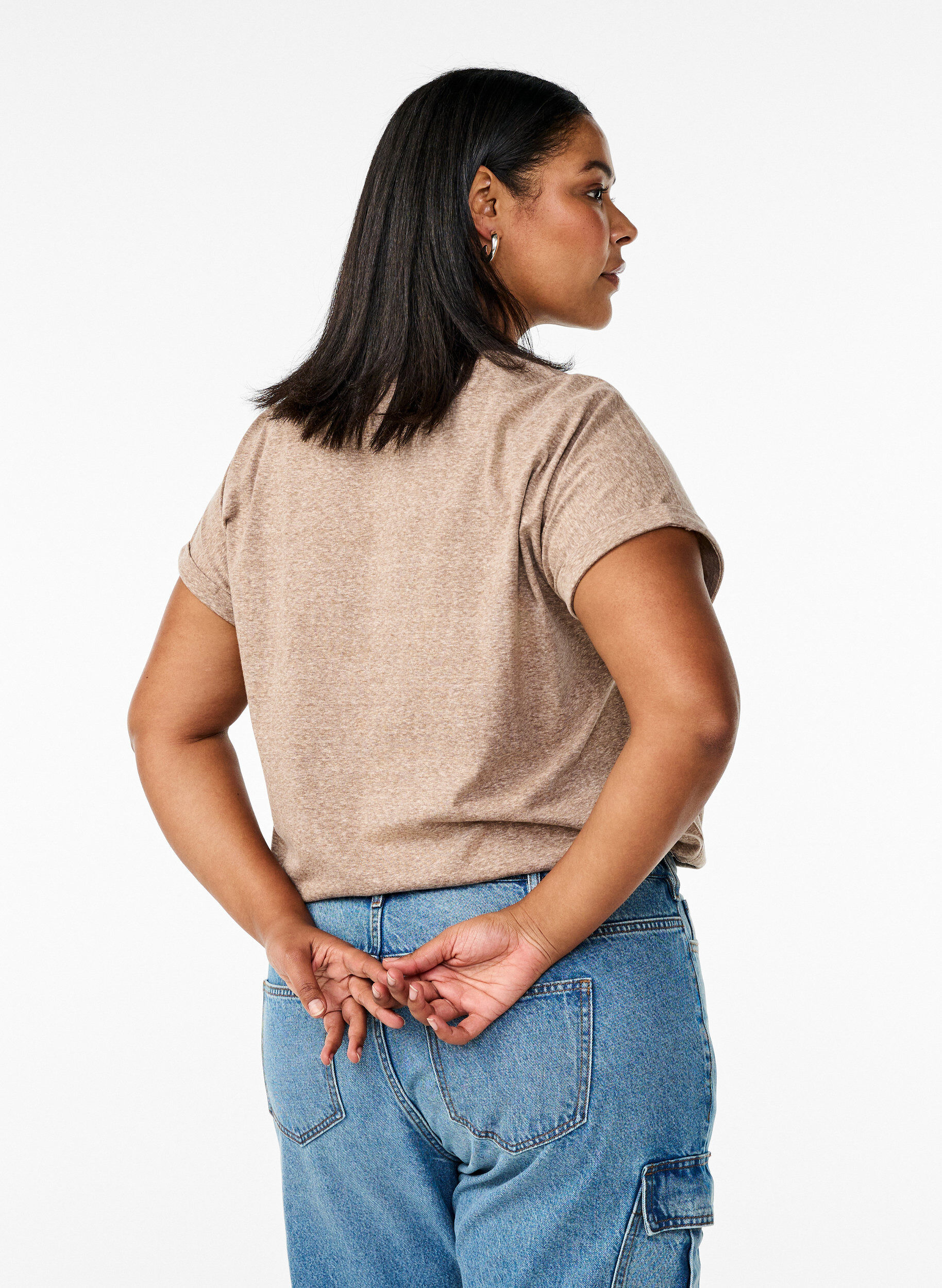 ZizziMelange T-Shirt mit kurzen &Auml;rmeln, Braun, Model image number 2