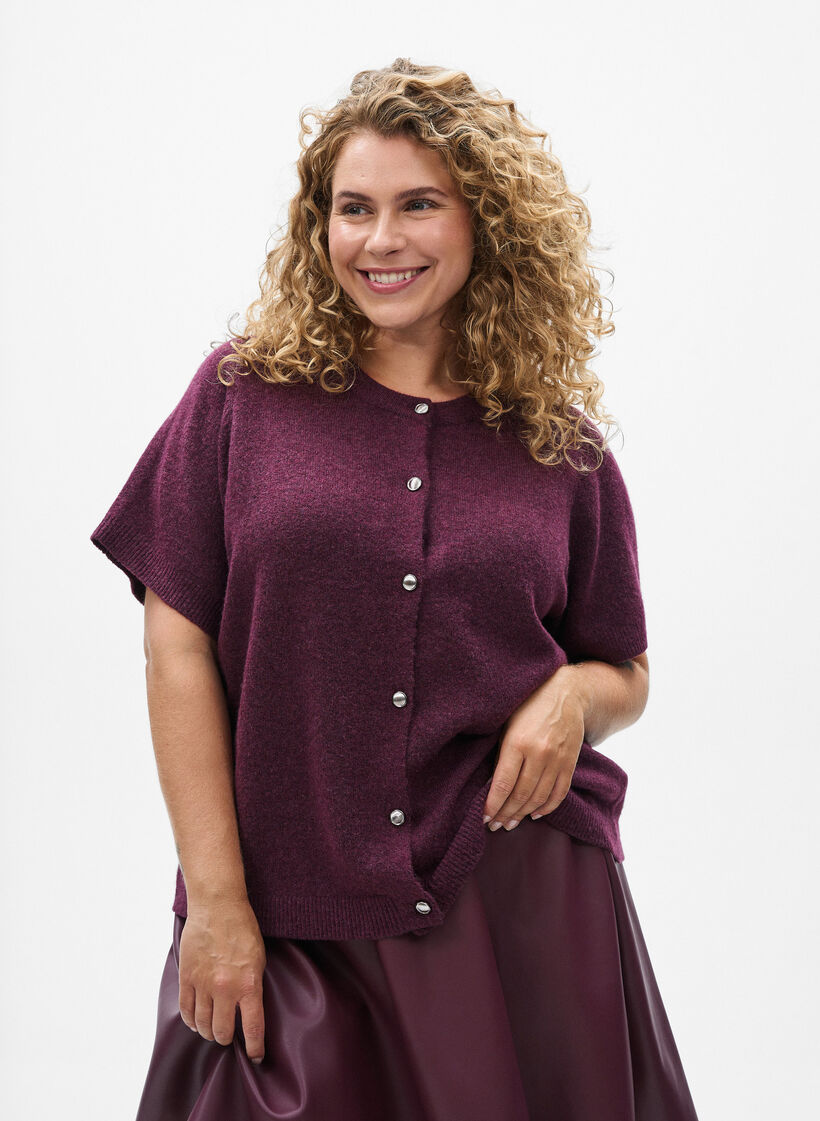 Strickjacke mit kurzen &Auml;rmeln, Dunkles Bordeaux, Model image number 0