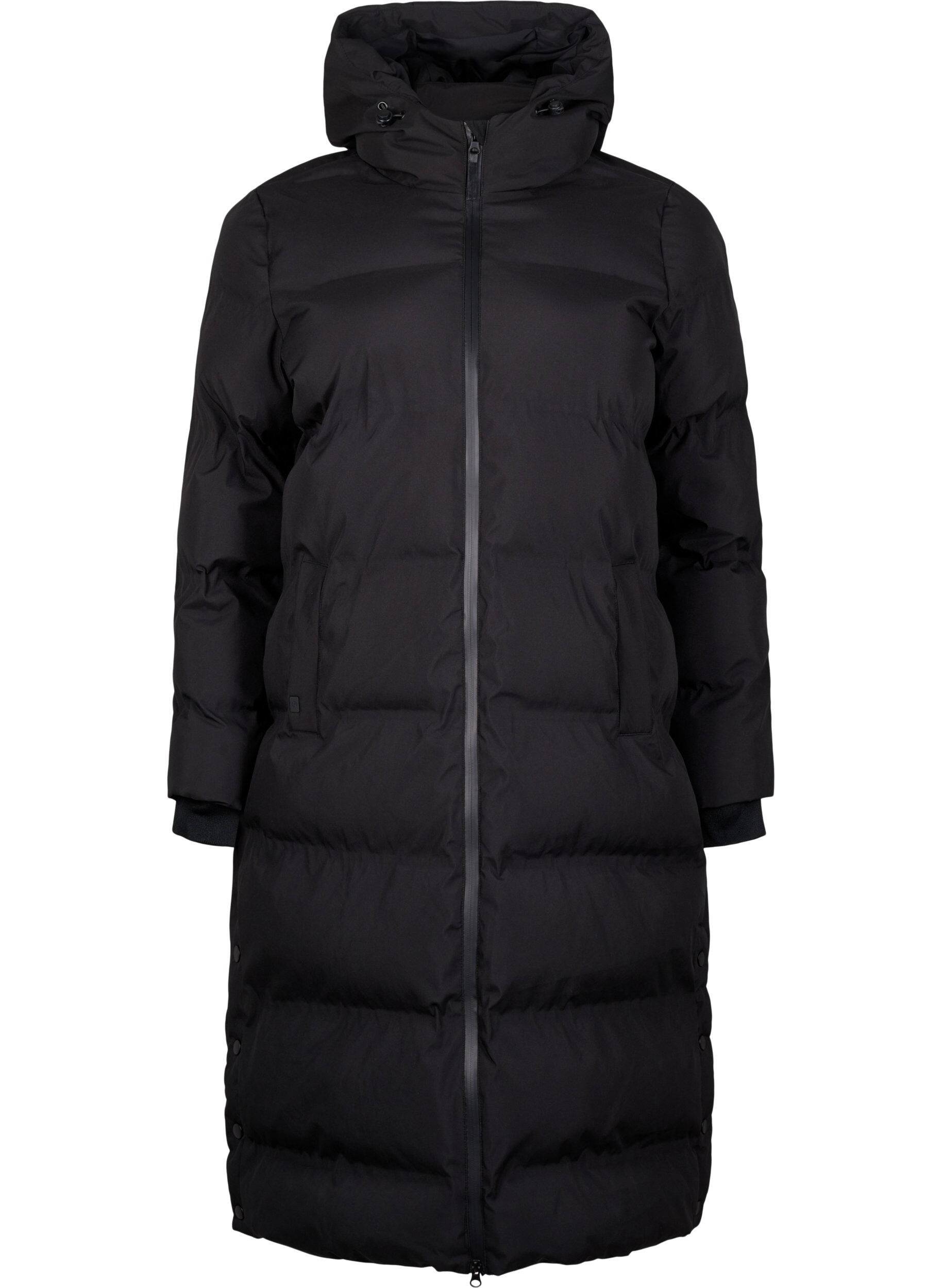 Langer Winter-Steppmantel mit Kapuze