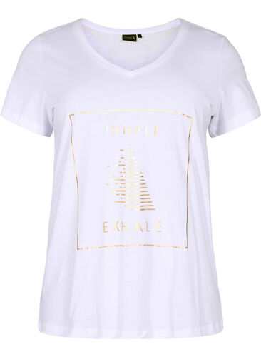 Trainings-T-Shirt aus Baumwolle mit Aufdruck, White w. inhale logo, Packshot image number 0