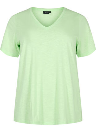 Kurzärmliges Basic-T-Shirt mit V-Ausschnitt, Paradise Green, Packshot image number 0