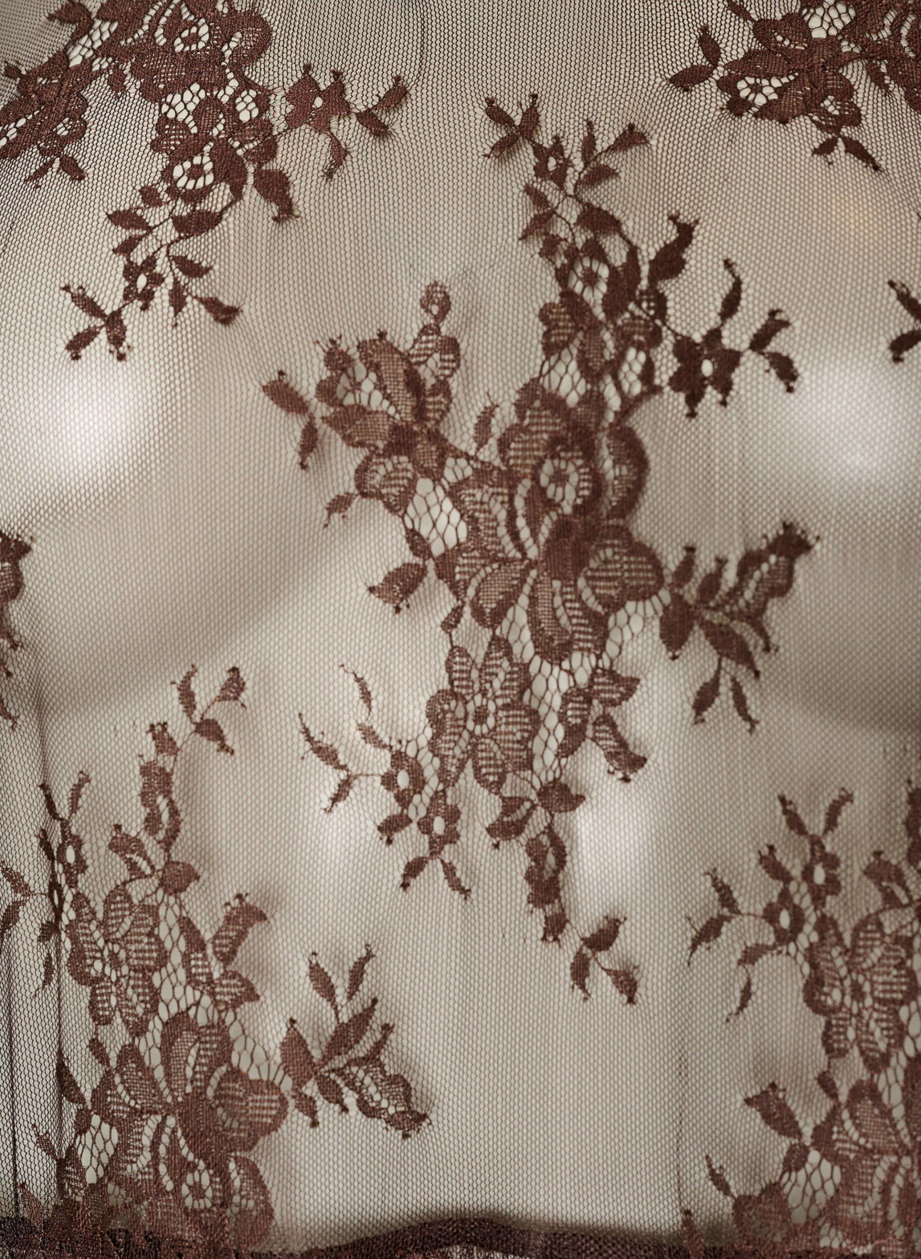 ZizziMidikleid aus transparenter Spitze mit kurzen &Auml;rmeln, Braun, Packshot image number 2