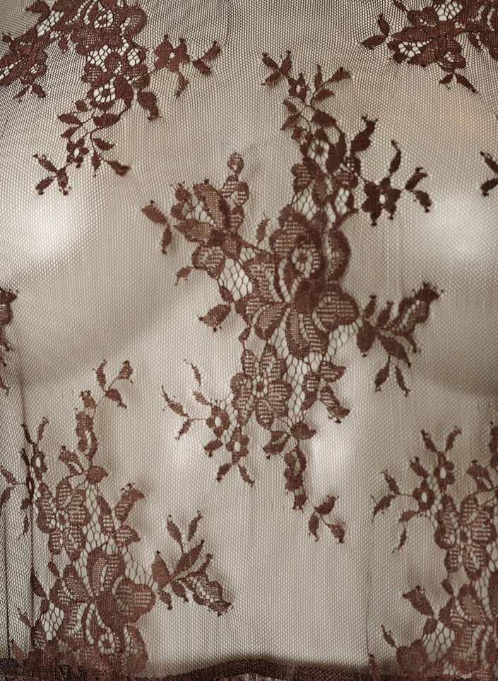 Midikleid aus transparenter Spitze mit kurzen &Auml;rmeln, Braun, Packshot image number 2