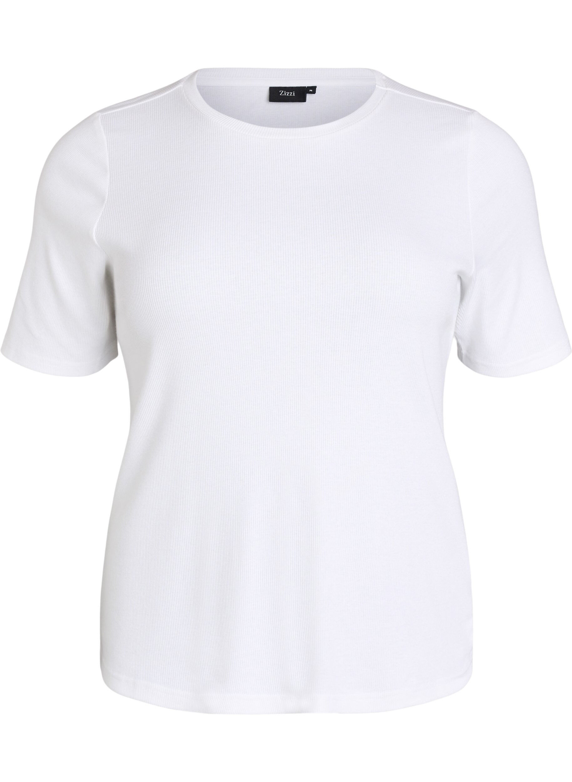 ZizziGeripptes Basic-T-Shirt mit Rundhalsausschnitt, Wei&szlig;, Packshot image number 0