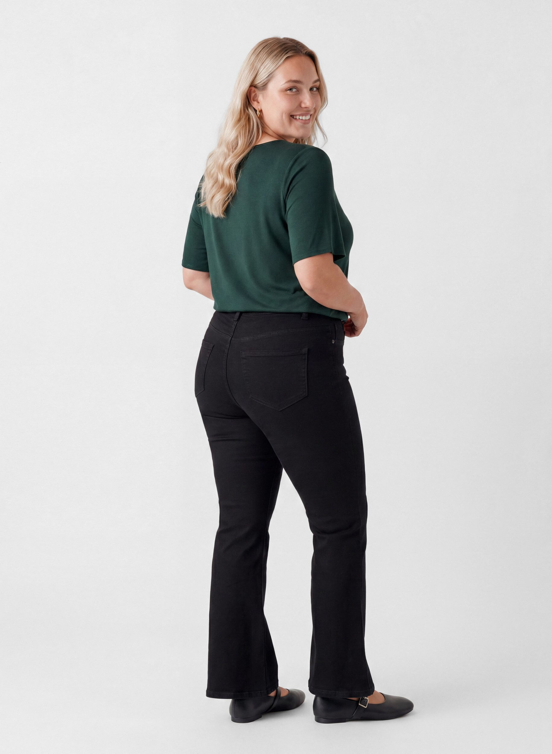 ZizziKurz&auml;rmelige, gewebte Bluse mit Rundhals, Gr&uuml;n, Model image number 2