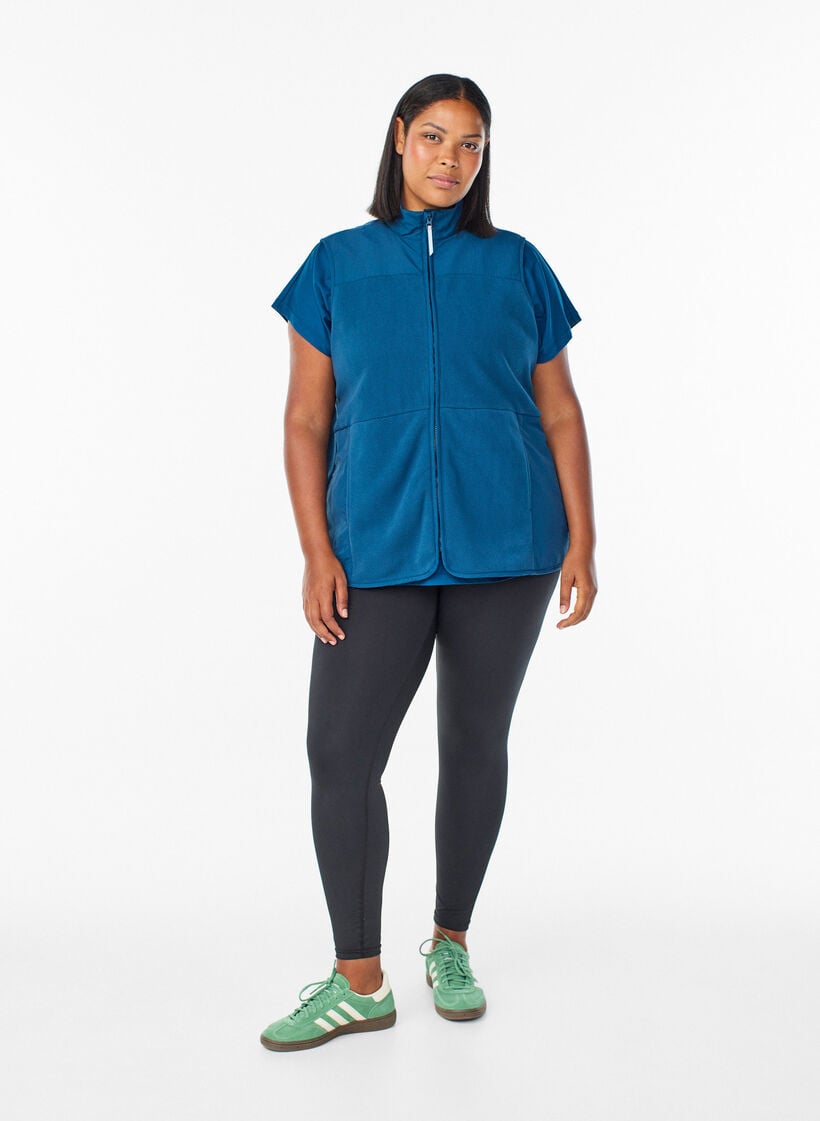 Fleeceweste mit hohem Kragen und Taschen, Blau, Model image number 1